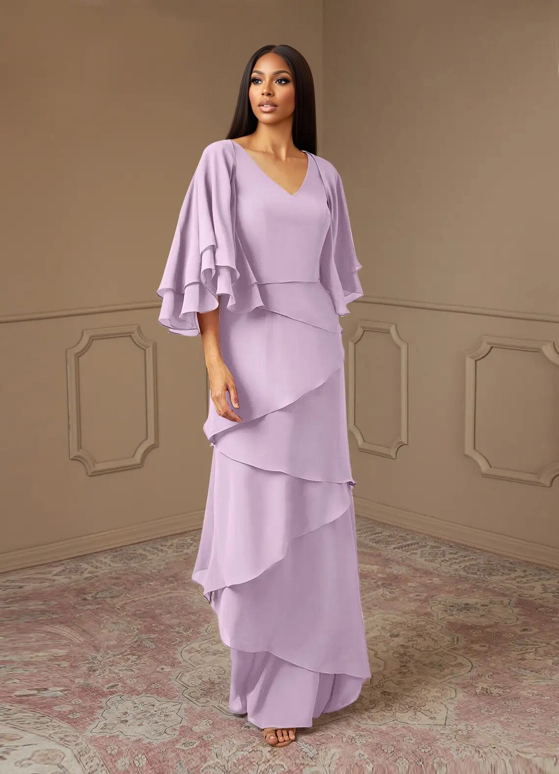 Augday OHara A-Line V-Neck Chiffon Dress