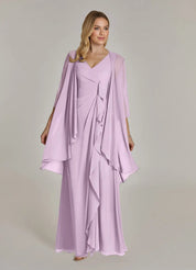 Augday Manuella A-Line V-Neck Pleated Chiffon Dress
