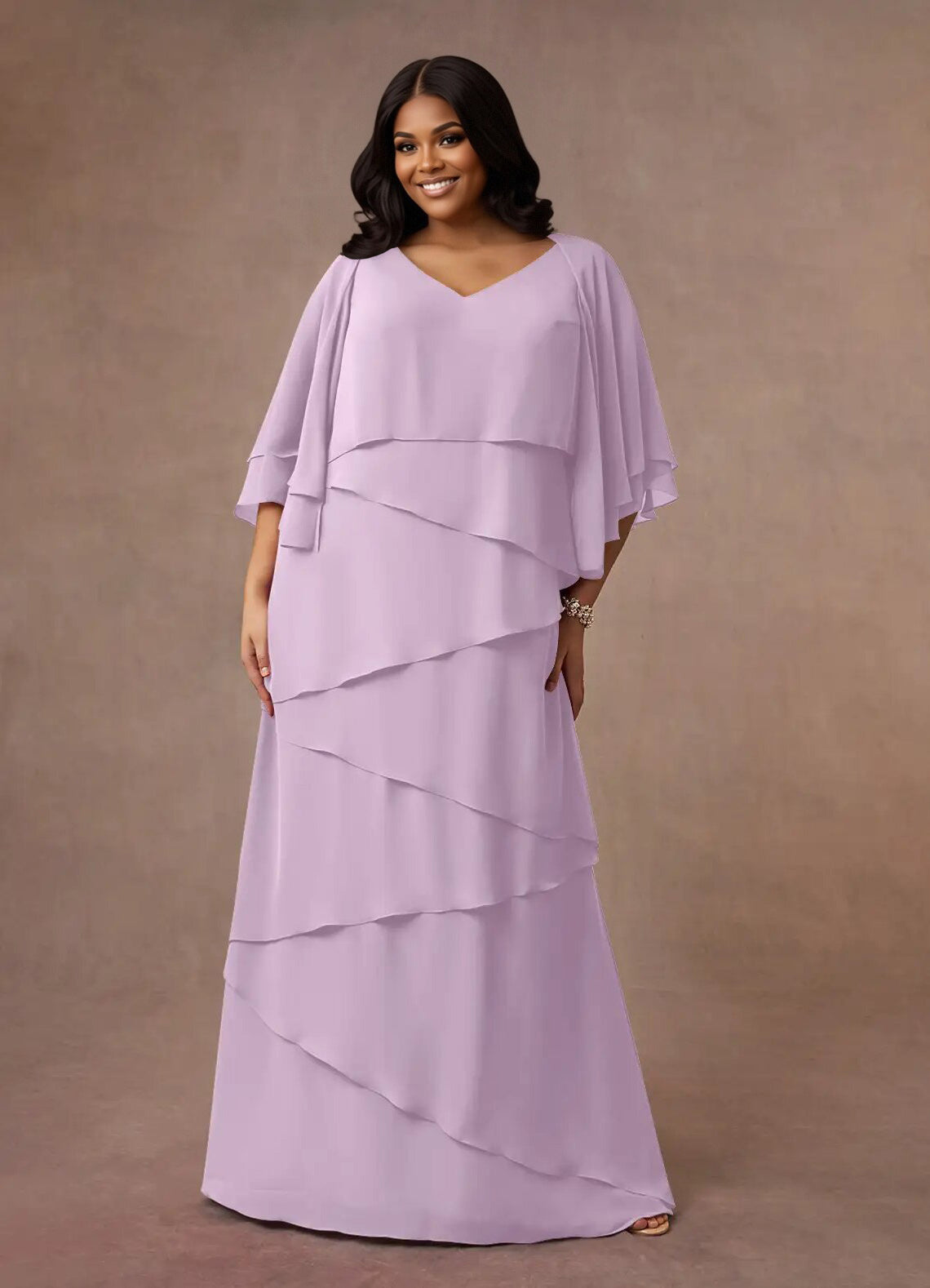 Augday OHara A-Line V-Neck Chiffon Dress Plus Size