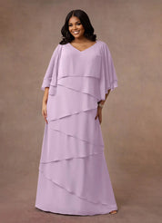 Augday OHara A-Line V-Neck Chiffon Dress Plus Size