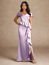 Augday Mermaid Off the Shoulder Stretch Satin Dress
