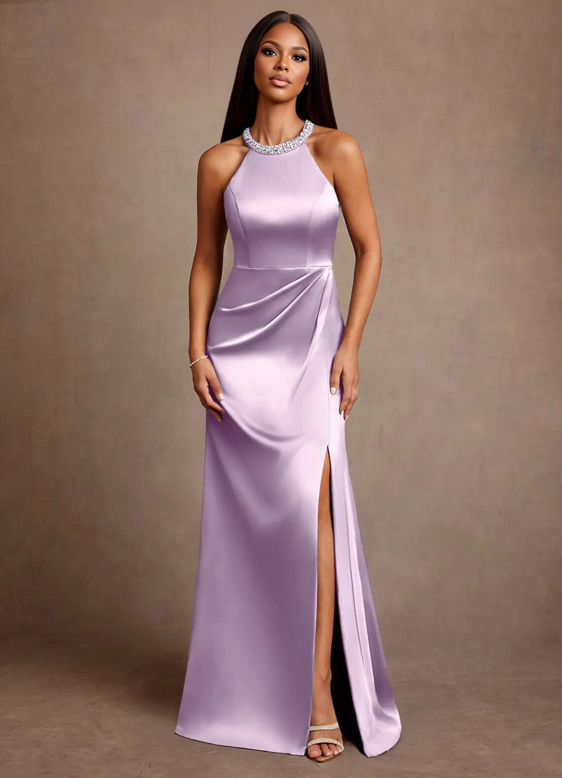 Augday Lawrence A-Line Pleated Stretch Satin Dress