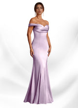 Augday Boone Mermaid Off the Shoulder Stretch Satin Dress