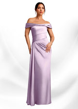 Augday Beah Sheath Off the Shoulder Stretch Satin Dress