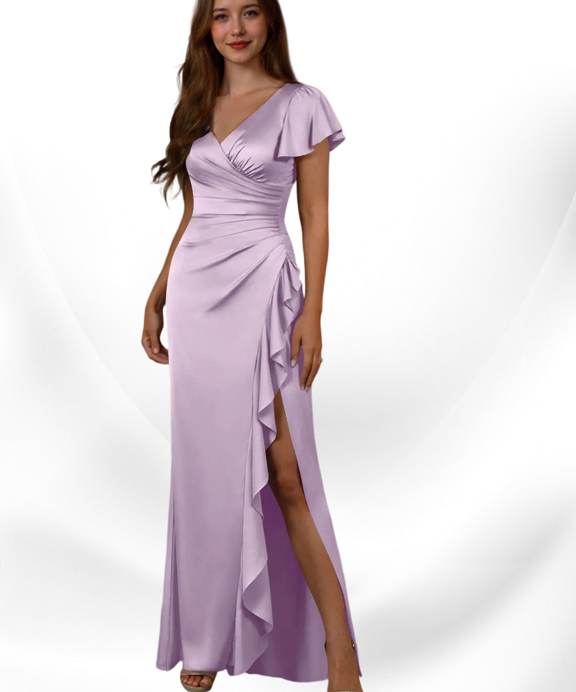Augday Roya Mermaid V-Neck Pleated Stretch Satin