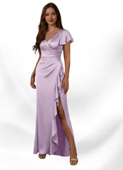 Augday Roya Mermaid V-Neck Pleated Stretch Satin