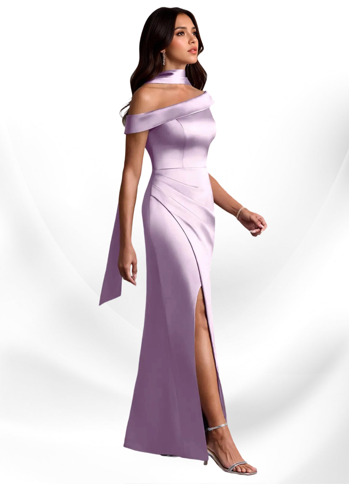 Augday Kamala Sheath One Shoulder Stretch Satin Dress