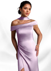 Augday Kamala Sheath One Shoulder Stretch Satin Dress