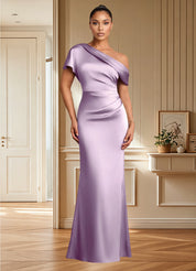 Augday Rutha Sheath One Shoulder Stretch Satin Dress