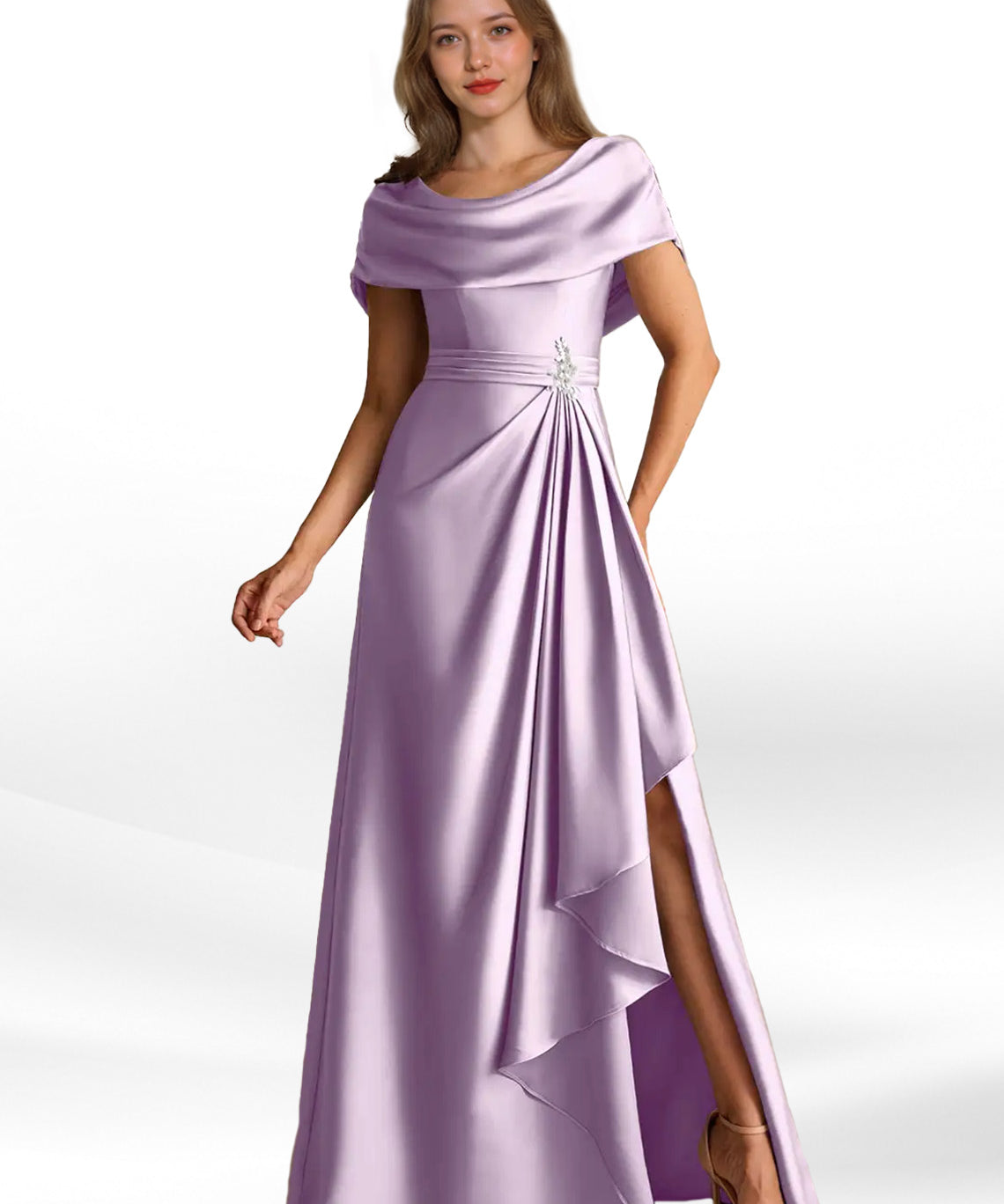 Augday Branford A-Line Pleated Stretch Satin Dress