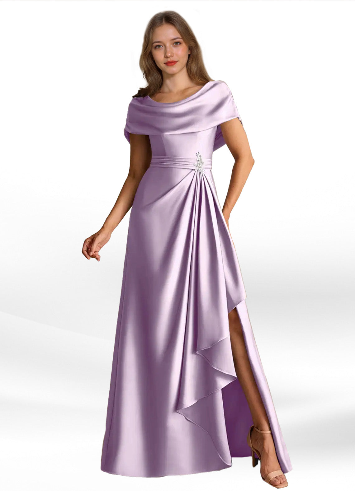 Augday Branford A-Line Pleated Stretch Satin Dress