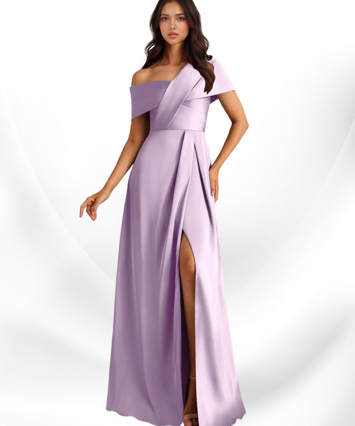 Augday Milton A-Line Pleated Stretch Satin Dress