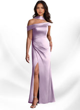 Augday Kamala Sheath One Shoulder Stretch Satin Dress