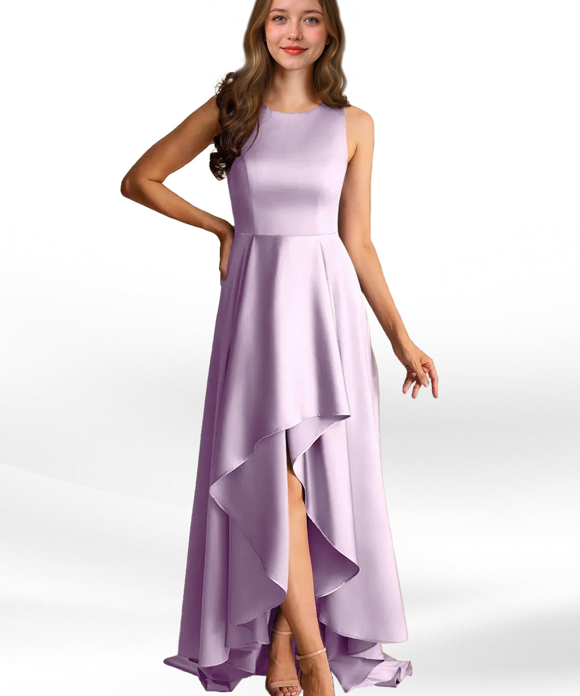 Augday Niles A-Line Trains Stretch Satin Dress