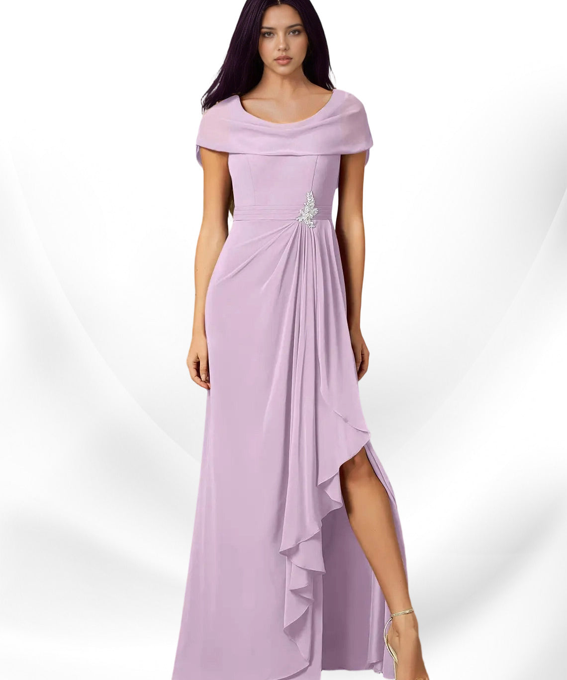 Augday Mary A-Line Side Slit Chiffon Dress