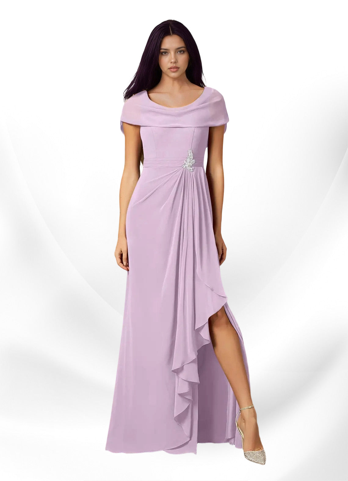 Augday Mary A-Line Side Slit Chiffon Dress