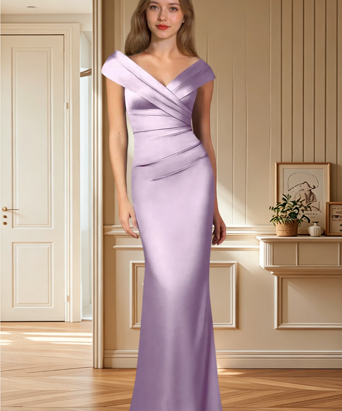 Augday Ludlow Mermaid Pleated Stretch Satin Dress