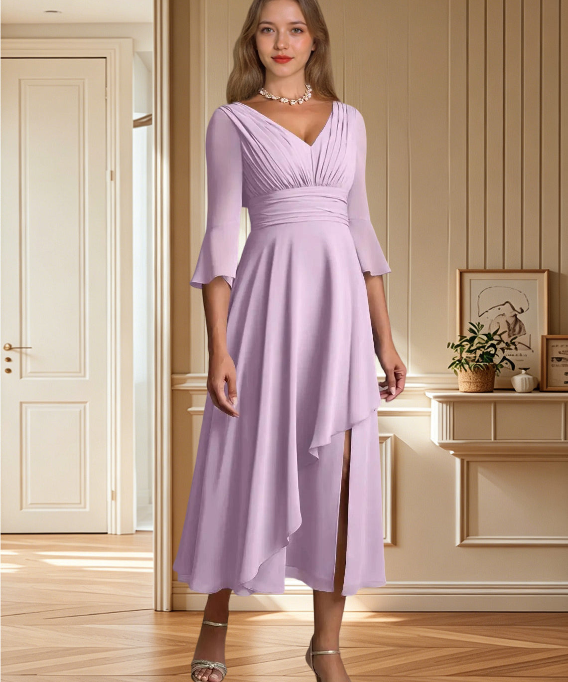 Augday Aerynne A-Line Pleated Chiffon Dress