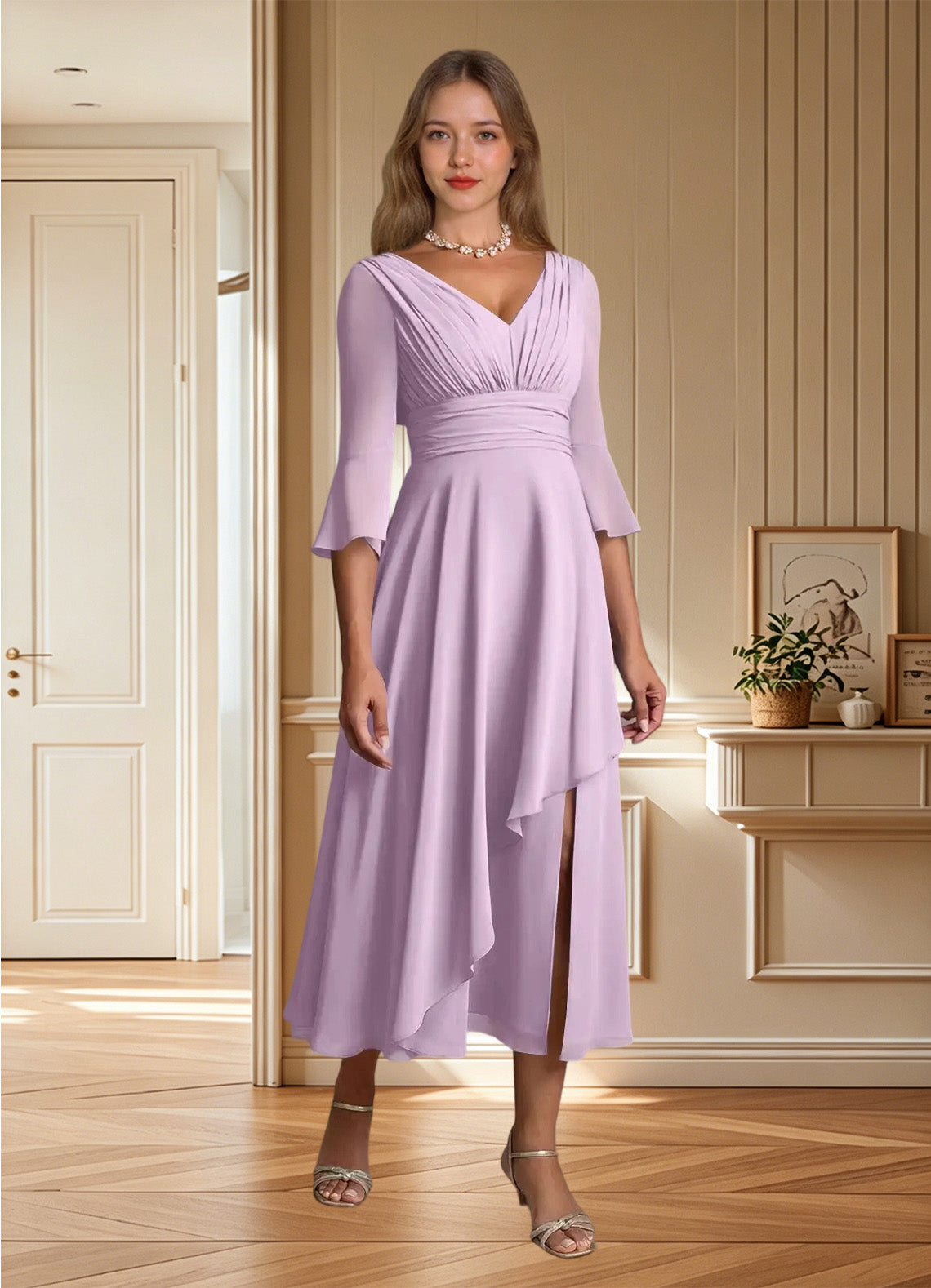 Augday Aerynne A-Line Pleated Chiffon Dress