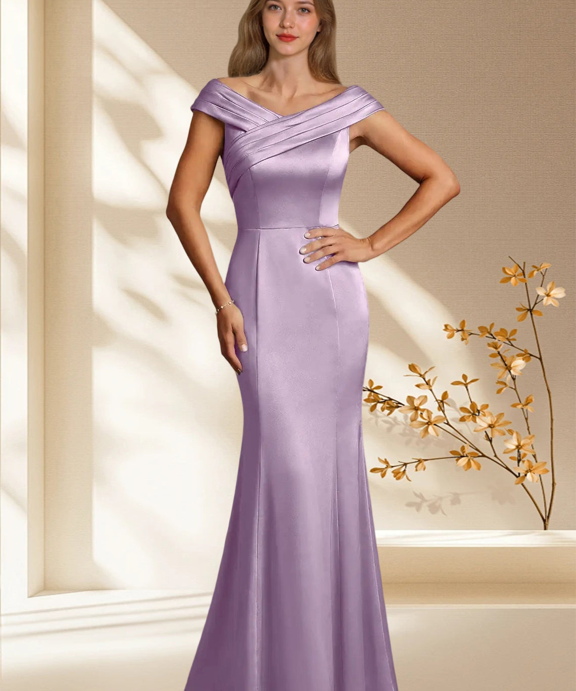 Augday Aberdeen Sheath Pleated Stretch Satin Dress