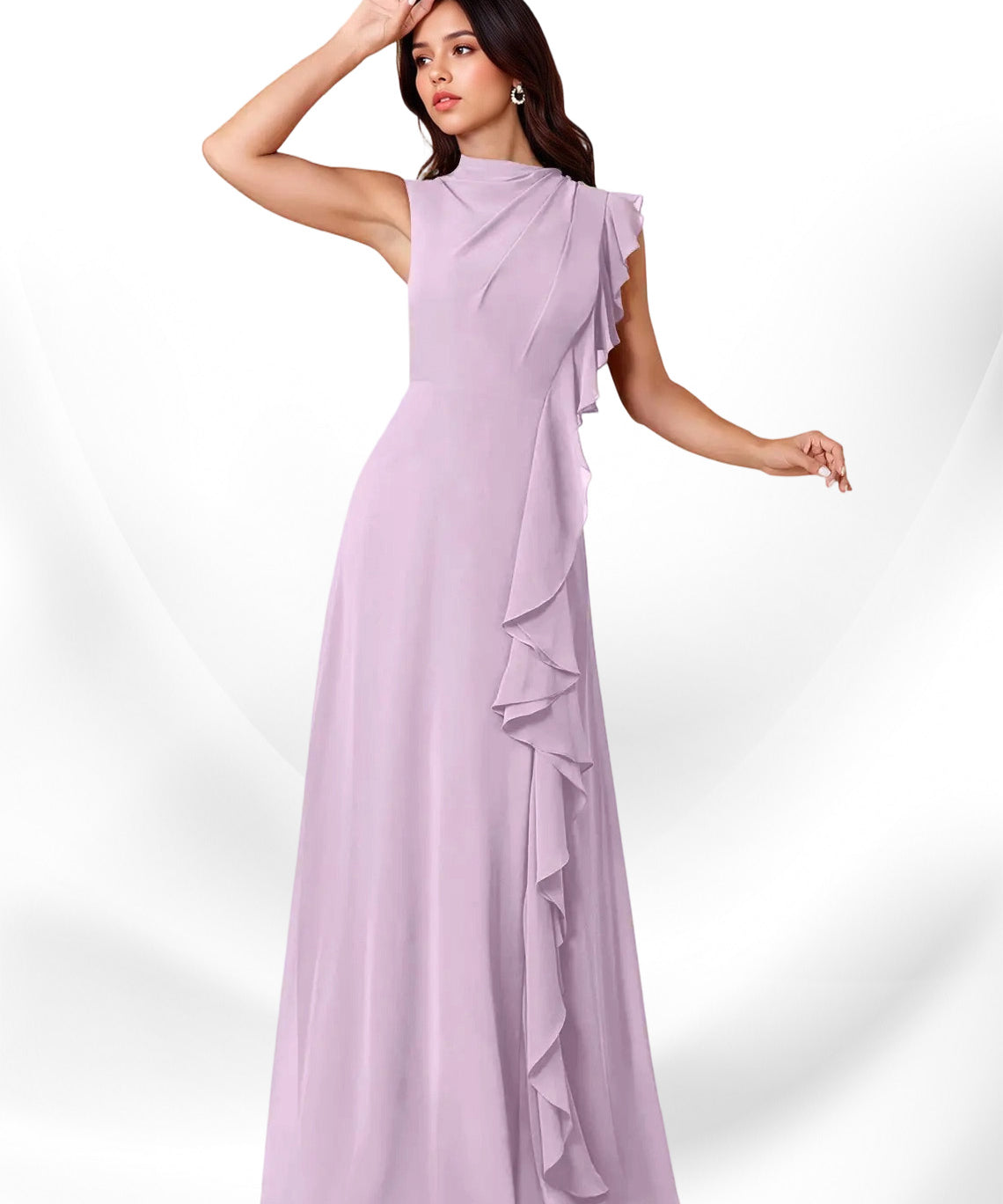 Augday Narine A-Line High Neckline Pleated Chiffon Dress