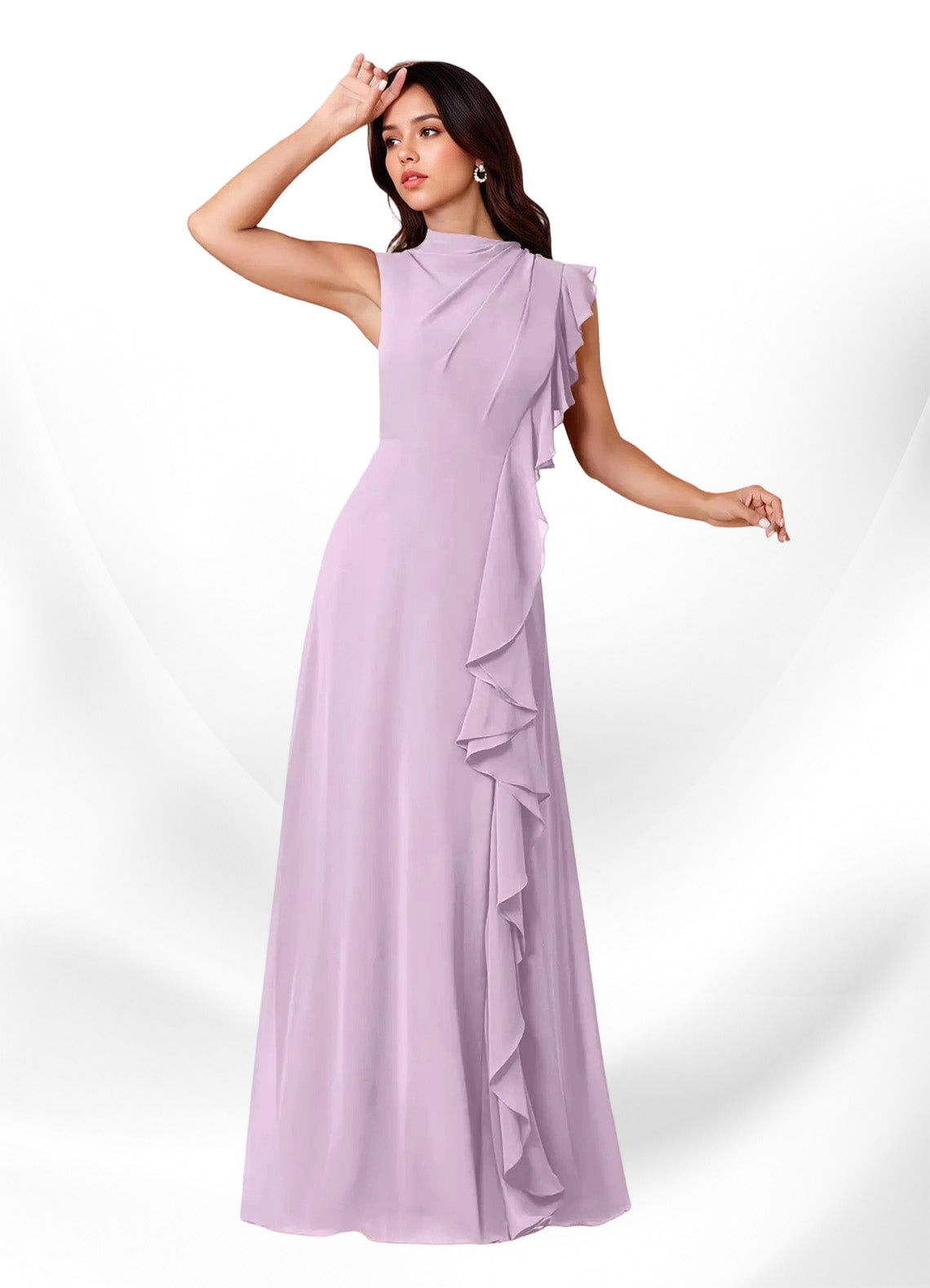 Augday Narine A-Line High Neckline Pleated Chiffon Dress