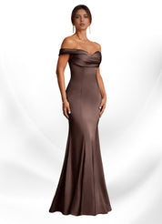 Augday  Mermaid Off the Shoulder Stretch Satin Dress