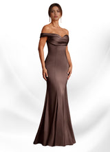 Augday Boone Mermaid Off the Shoulder Stretch Satin Dress
