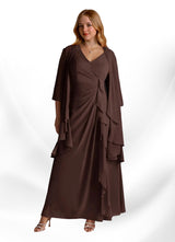 Augday Manuella A-Line V-Neck Pleated Chiffon Dress