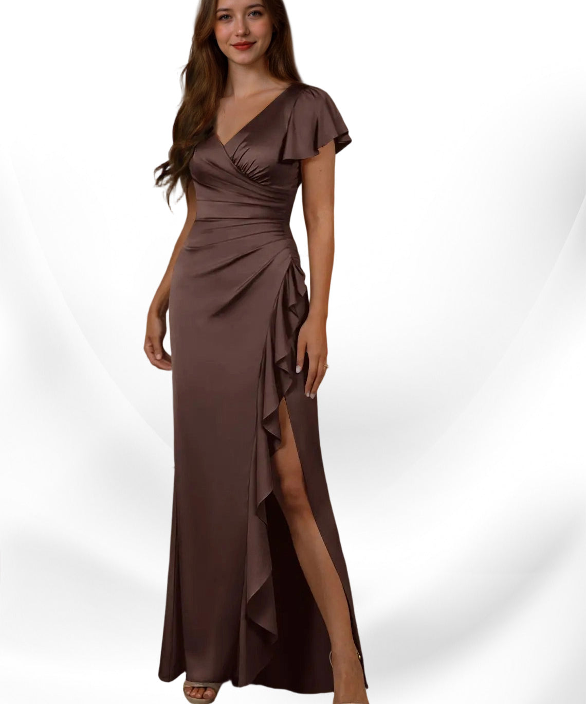 Augday Roya Mermaid V-Neck Pleated Stretch Satin