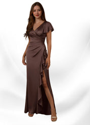 Augday Roya Mermaid V-Neck Pleated Stretch Satin
