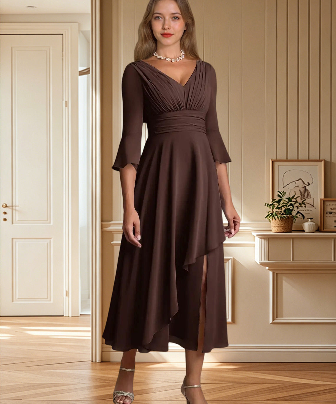Augday Aerynne A-Line Pleated Chiffon Dress