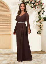 Augday Belinda A-Line V-Neck Pleated Chiffon Dress