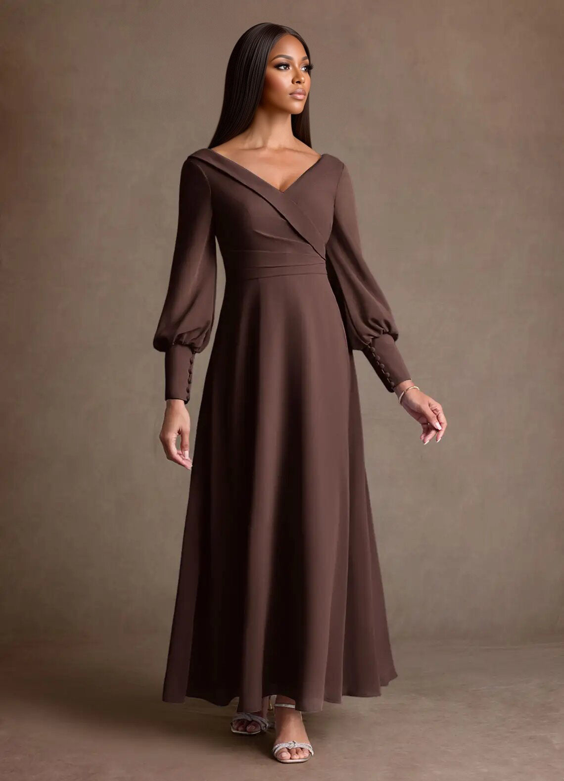 Augday Paterson A-Line Pleated Chiffon Dress