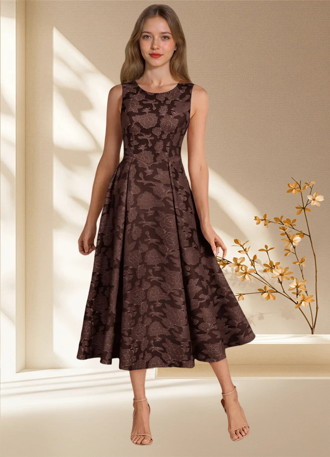 Augday Fulton A-Line Pleated Floral Burnout Dress