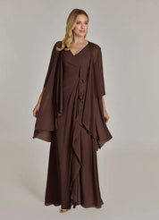 Augday Manuella A-Line V-Neck Pleated Chiffon Dress