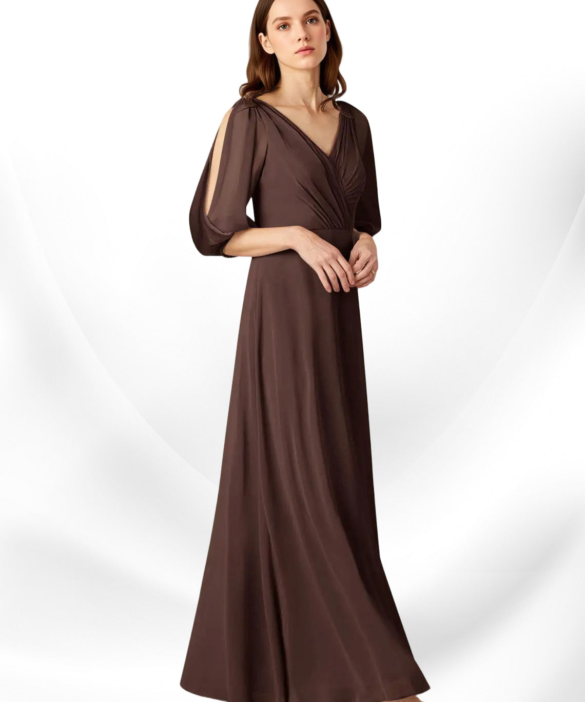 Augday Bronwyn A-Line V-Neck Ruched Chiffon Dress