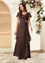 Augday Snapdragon A-Line V-Neck Ruched Chiffon Dress