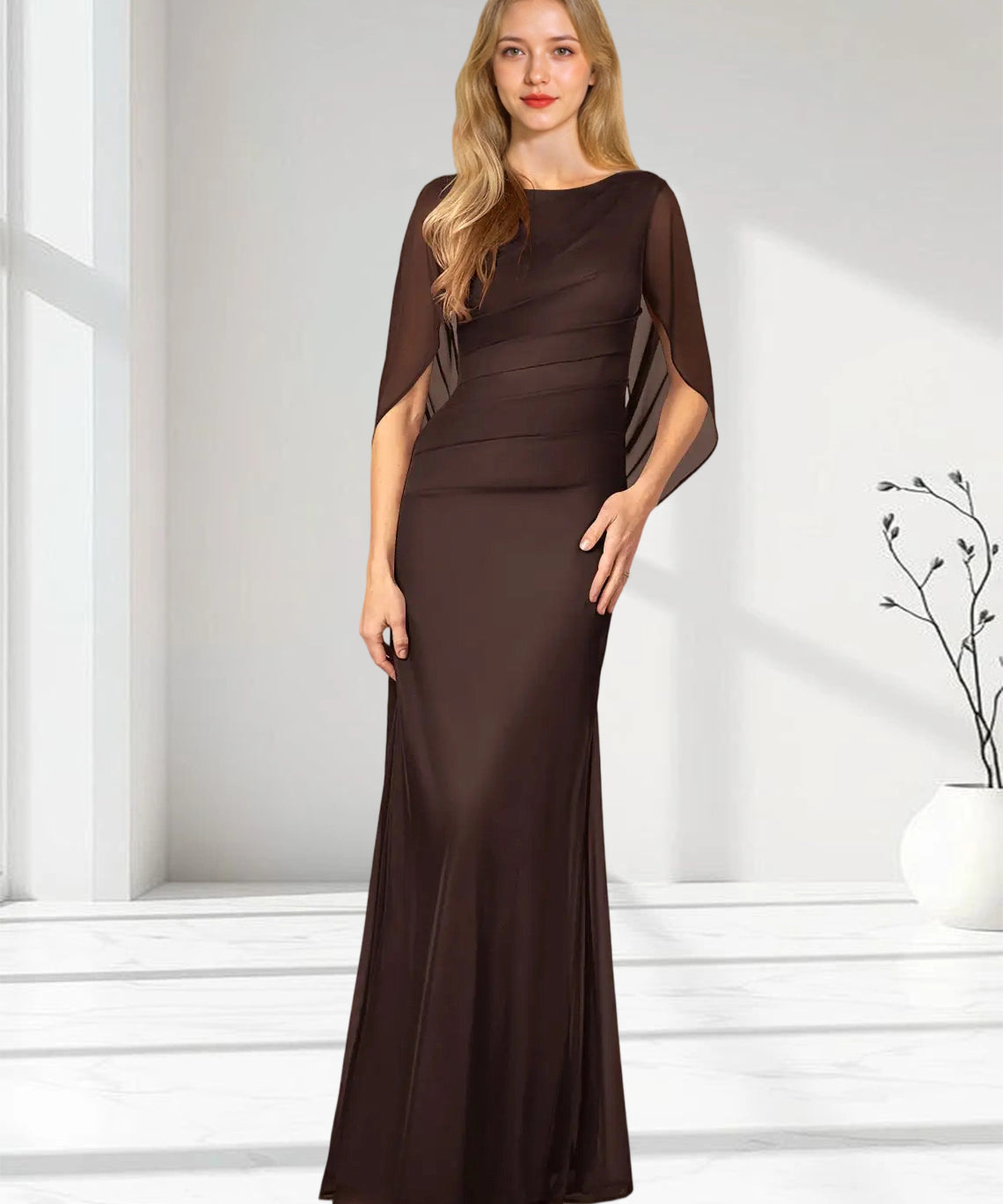 Augday Belladonna Mermaid Scoop Pleated Mesh Dress