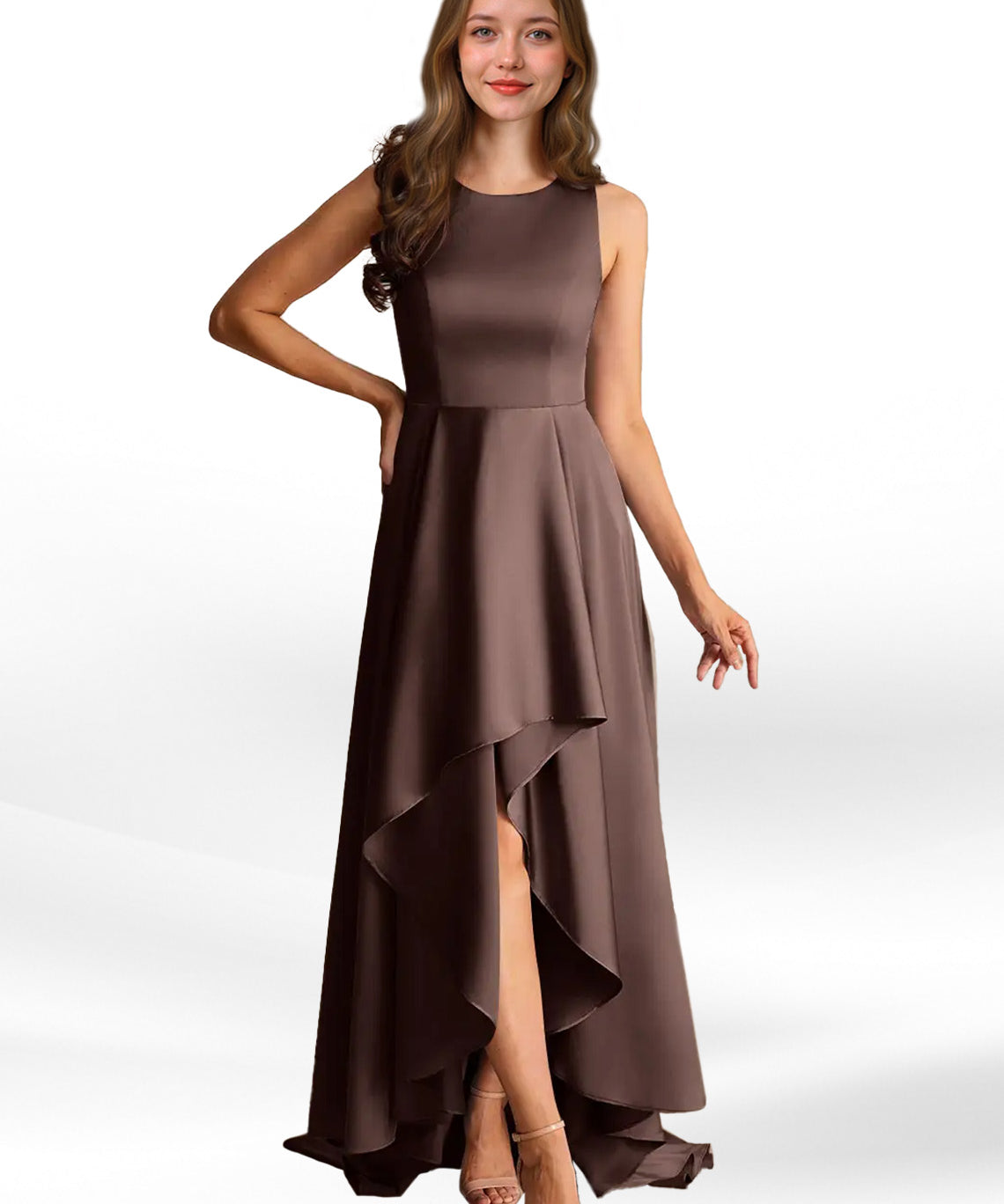 Augday Niles A-Line Trains Stretch Satin Dress