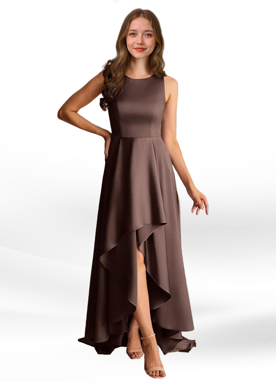 Augday Niles A-Line Trains Stretch Satin Dress