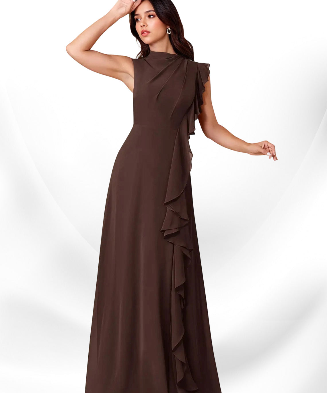 Augday Narine A-Line High Neckline Pleated Chiffon Dress