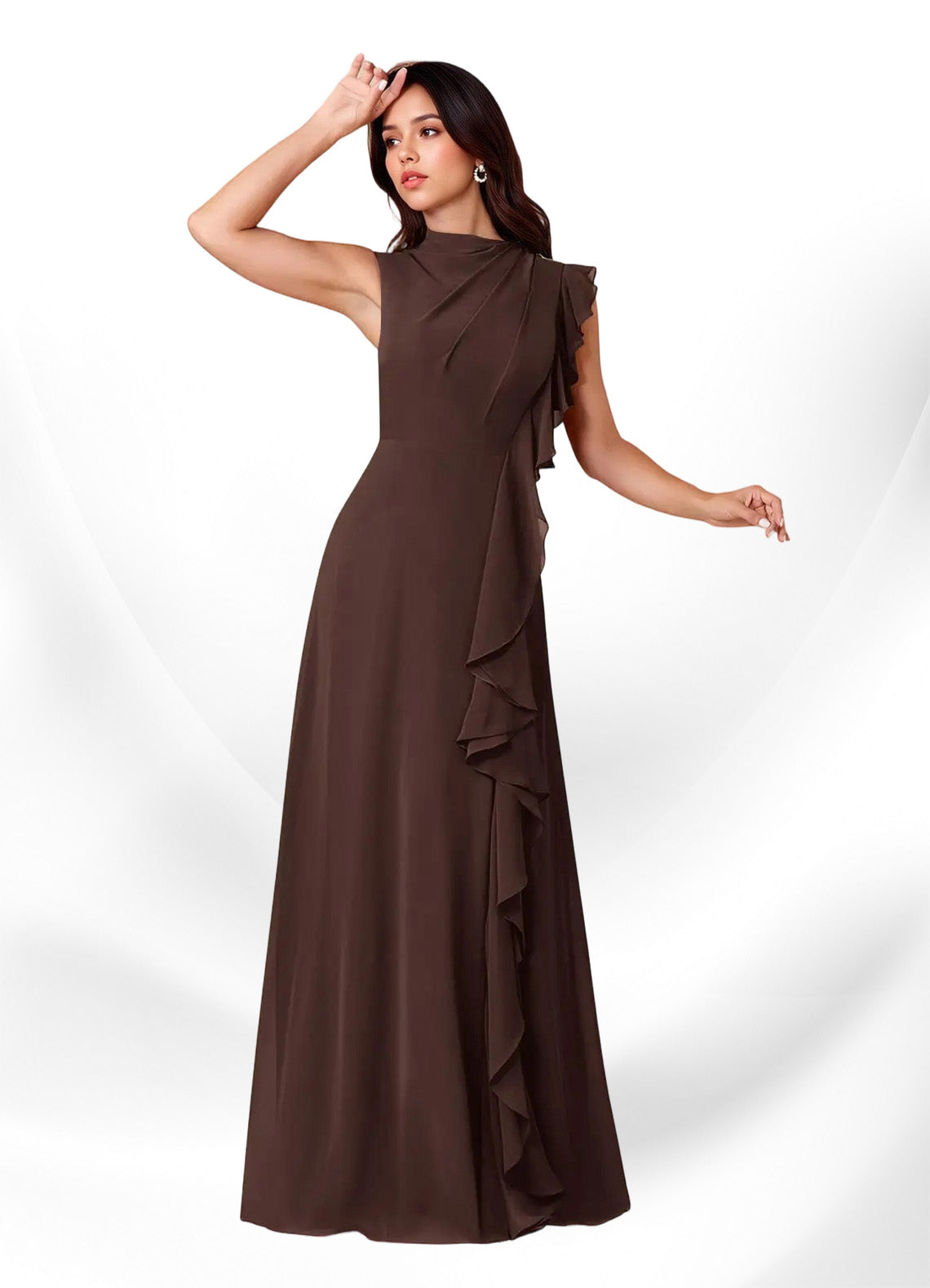 Augday Narine A-Line High Neckline Pleated Chiffon Dress