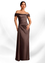 Augday Beah Sheath Off the Shoulder Stretch Satin Dress