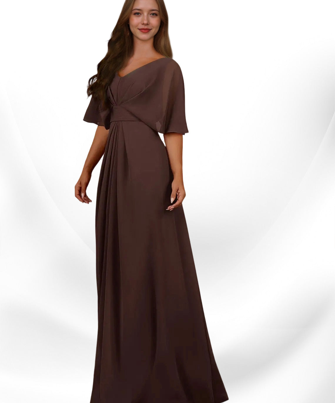Augday Oksana A-Line V-Neck Pleated Chiffon Dress