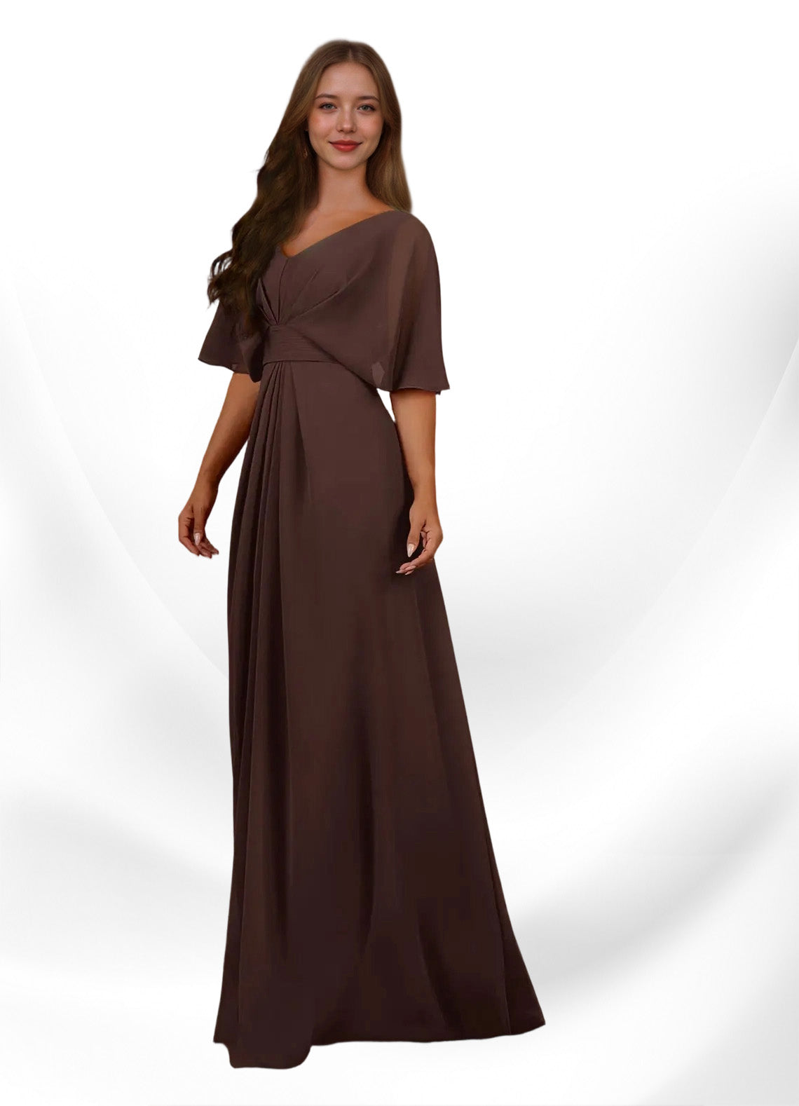 Augday Oksana A-Line V-Neck Pleated Chiffon Dress