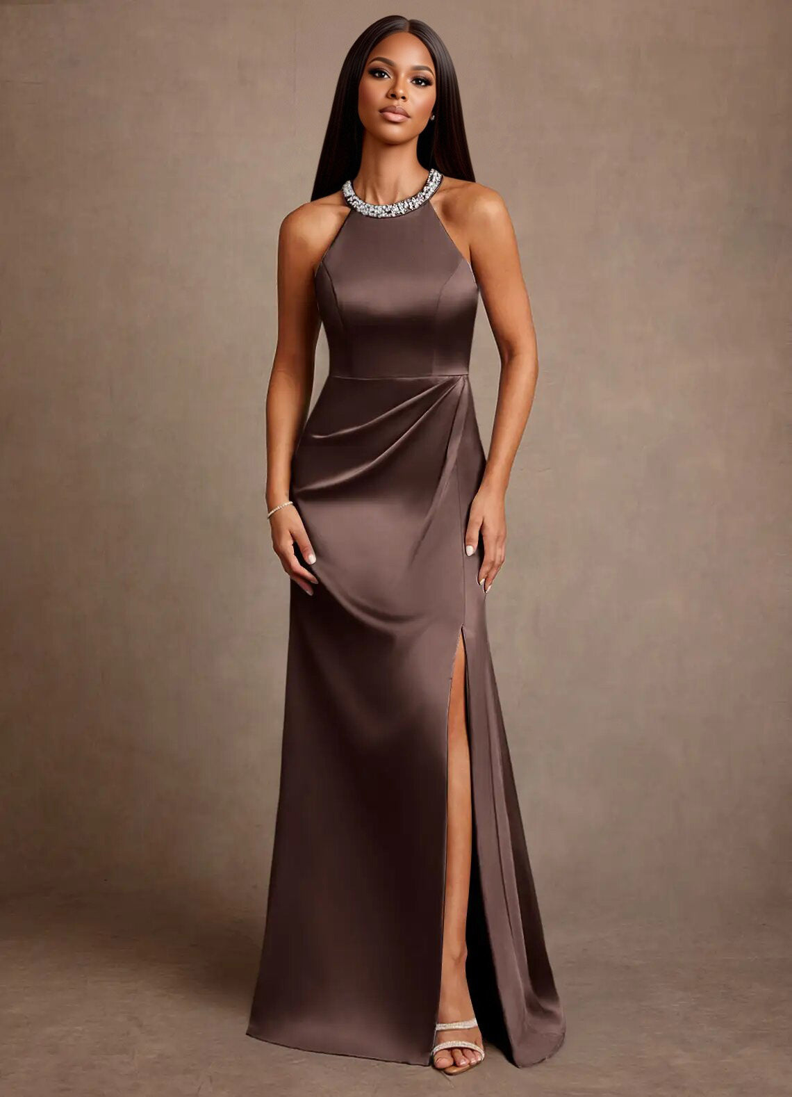 Augday Lawrence A-Line Pleated Stretch Satin Dress