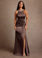 Augday Lawrence A-Line Pleated Stretch Satin Dress