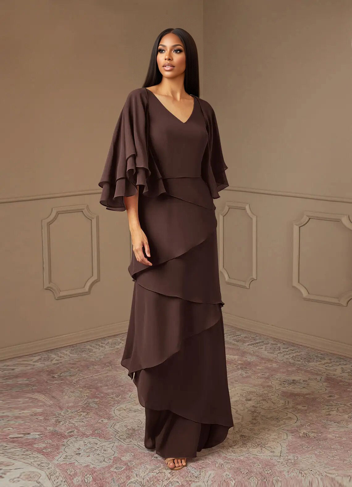 Augday OHara A-Line V-Neck Chiffon Dress