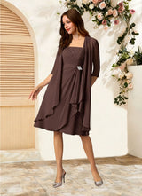 Augday Olivia A-Line Square Neckline Pleated Chiffon Dress